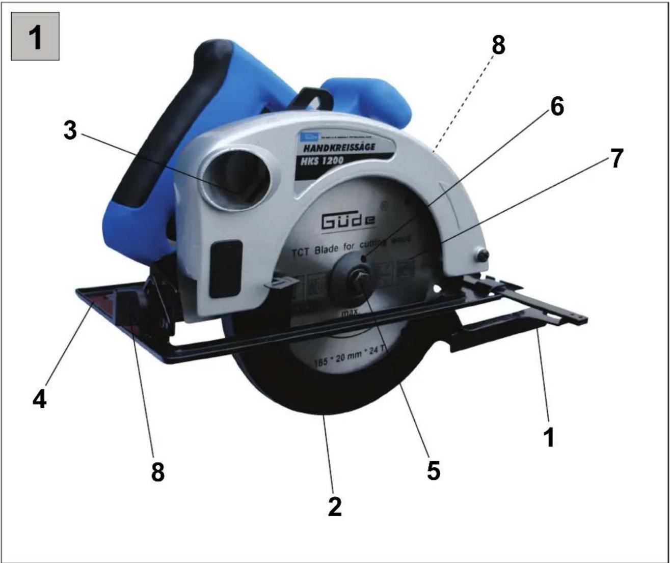 1 3 HANDKREISSÄGE HKS 1200 Güde® TCT Blade for cuttop wire max. 185° + 20 mm° + 24 T 4 8 2 5 1 6 7 8