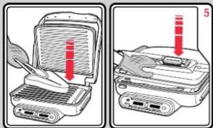 Diagram showing two steps of a device operation: adding red arrows to a screen, then applying a tool to a device with a mouse.
