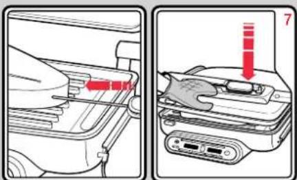 Diagram showing a device being inserted into a device with red arrows indicating the process, labeled with number 7.