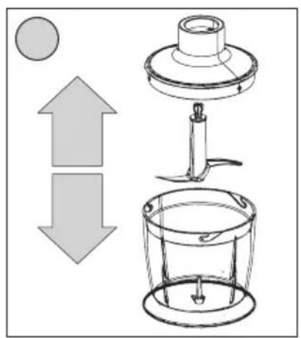 Diagram illustrating a kitchen appliance with labeled parts and directional arrows indicating movement or assembly.