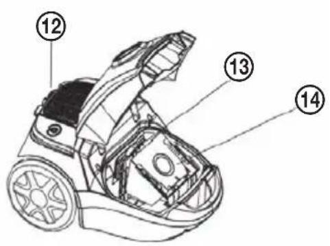 Technical diagram of a robotic device with numbered parts labeled 12, 13, and 14