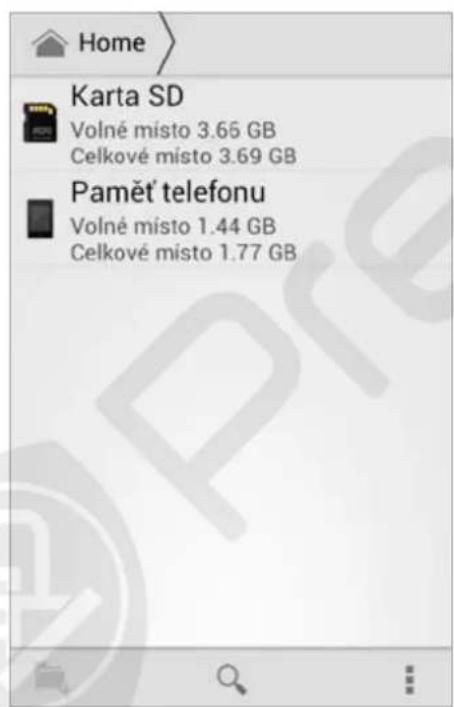 Home Karta SD Volné místo 3.65 GB Celkové místo 3.69 GB Paměť telefonu Volné místo 1.44 GB Celkové místo 1.77 GB