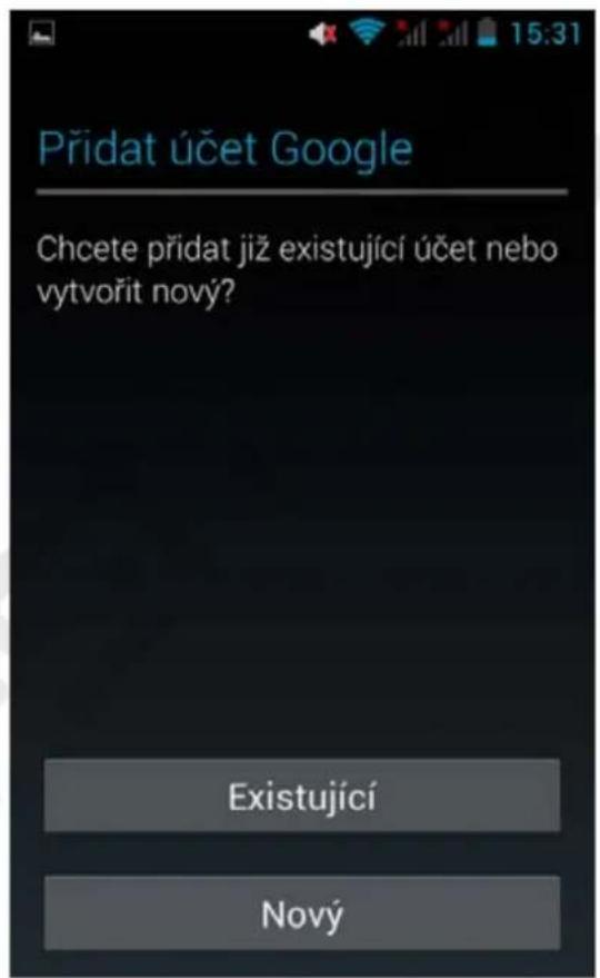 Přidat účet Google Chcete přidat již existující účet nebo vytvořit nový? Existující Nový