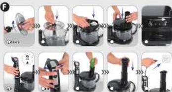 Step-by-step cooking process showing hand-drawn steps for adding a pot, pressing a pan, and using a blender.