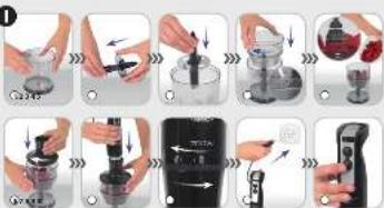 Step-by-step cooking process for a glass pitcher, showing steps from mixing to cleaning and drying.