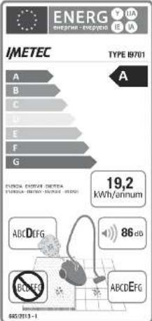 ENERG ENERGY - Exposed I/E UA IMETEC TYPE 19701 A B C D E F G 19,2 kWh/annum EVENUE GROUP ENERGY ENERGY ENERGY 19701 ADCDEFG 86 dB BCDEFG ABCDEFG ABCDEFG 4/05/2013-1