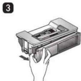 Illustration of a hand holding a device with a tray and handle (no text or symbols)