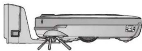 Side-view illustration of a small electric vehicle with a mounted sensor array (no text or symbols)