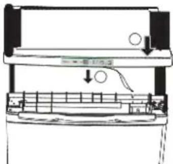 Technical diagram showing a mechanical assembly with labeled components and directional arrows indicating motion or force.
