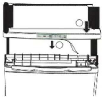 Technical diagram showing a mechanical device with labeled components and directional arrows indicating motion or force.