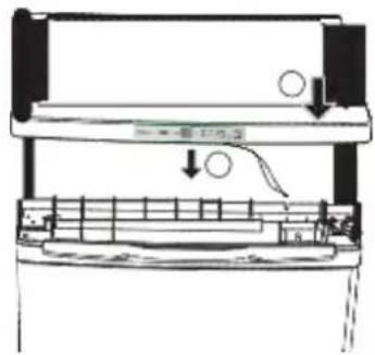 Technical diagram showing a mechanical assembly with labeled components and directional arrows indicating motion or movement.