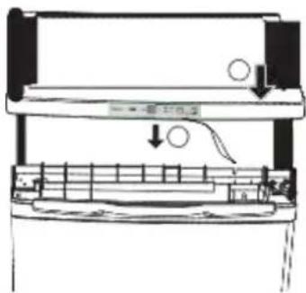 Technical diagram showing a mechanical assembly with labeled components and directional arrows indicating motion or force.