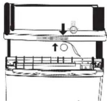 Technical diagram showing a mechanical assembly with labeled components and directional arrows indicating motion or movement.