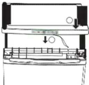 Technical diagram showing a mechanical assembly with labeled components and directional arrows indicating motion or force.
