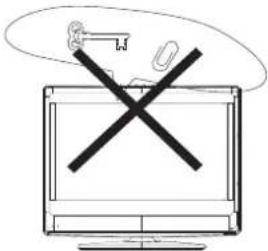 Diagram showing a crossed-out X sign on a computer monitor with a key and umbrella symbol above it