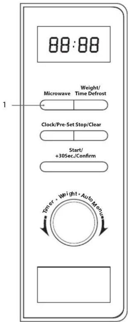 88:88 Microwave Weight/ Time Defrost Clock/Pre-Set Stop/Clear Start/ +30Sec./Confirm Timer * Weight * Auto Menu