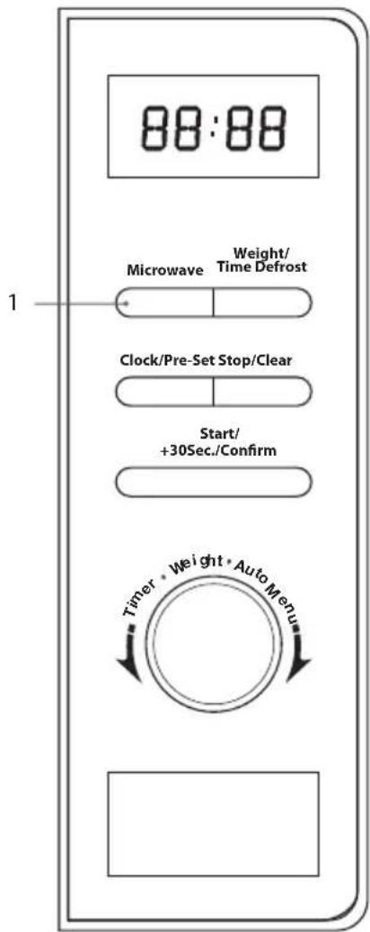88:88 Microwave Weight/ Time Defrost Clock/Pre-Set Stop/Clear Start/ +30Sec./Confirm Timer * Weight * Auto Menu