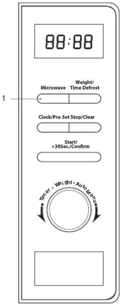 88:88 Microwave Weight/ Time Defrost Clock/Pre-Set Stop/Clear Start/ +30Sec./Confirm Timer + Weight + Auto Menu