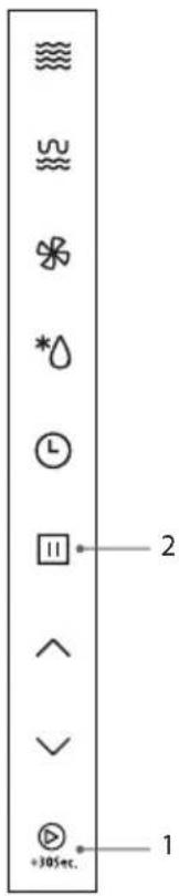 Vertical toolbar with icons and labels, including symbols like '305 sec.' and numbered pointers 1 and 2
