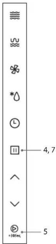 Diagram showing a vertical toolbar with icons and numerical labels, including symbols like '30sec' and numbers 4,7 and 5.