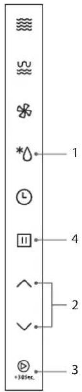 Diagram showing a vertical toolbar with icons and labeled parts, including symbols like '水', '风', and '+30sec.'