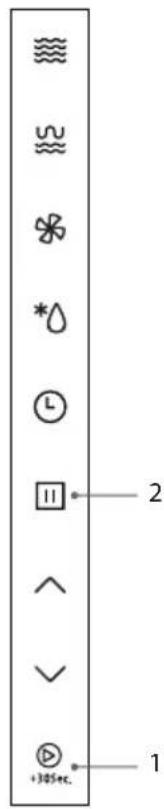 Vertical toolbar with icons and labels, including symbols like '3', '2', and '1' with a time indicator of +305sec.