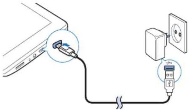 Diagram showing connection between a laptop and an electrical outlet with connected cables and a USB plug.