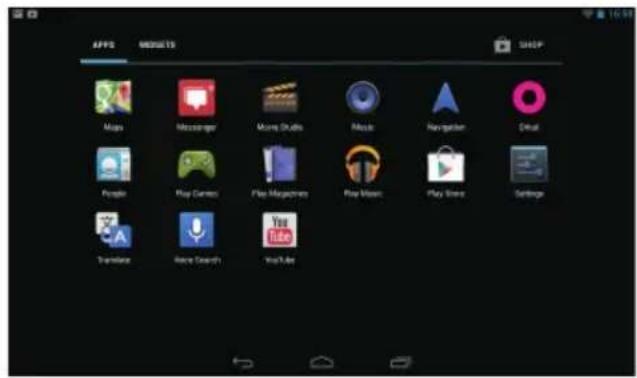 APPS MESSAGE SHOP Maps Messenger Movie Studio Music Navigation Debit People Play Games Play Magazines Play Music Play Store Settings Translate Radio Search YouTube