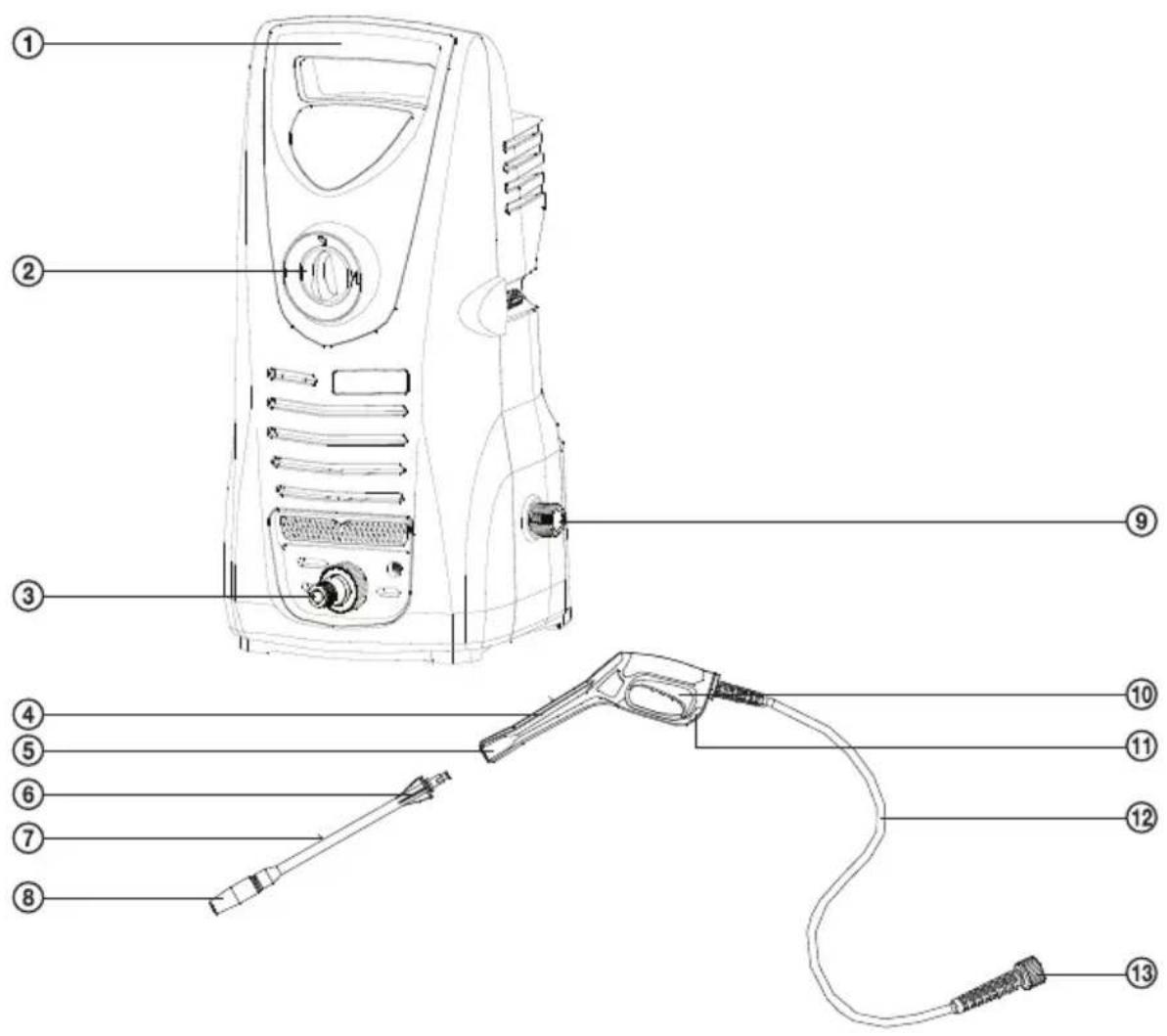 Labeled diagram of a water pressure regulator with numbered parts for identification