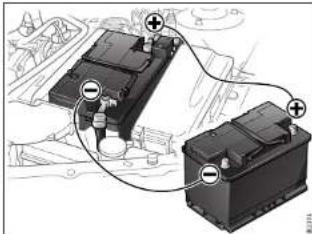 Diagram showing two battery cells connected in a circuit with polarity indicators and grounding symbols