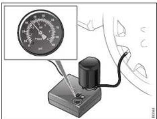 Diagram showing a pressure gauge measurement setup with a magnified view of the gauge and wiring connections.