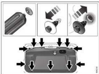 Diagram illustrating vehicle door lock mechanism with labeled components and directional arrows indicating motion or movement.