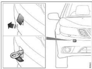 Diagram showing car seatbelt adjustment with magnified views and directional arrows indicating alignment or movement.