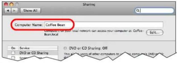 Sharing Show All Computer Name: Coffee Bean Computers on your local network can access your computer at: Coffee- Bean.local Edit... On Service DVD or CD Sharing Scram DVD or CD Sharing: Off This is all users of other computers to use computers DVD or CD