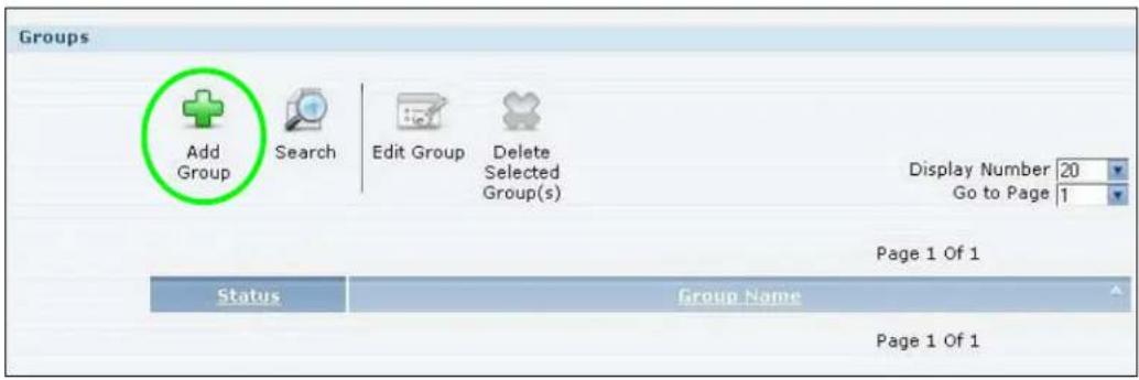 Groups Add Group Search Edit Group Delete Selected Group(s) Display Number 20 Go to Page 1 Page 1 Of 1 Status Group Name Page 1 Of 1