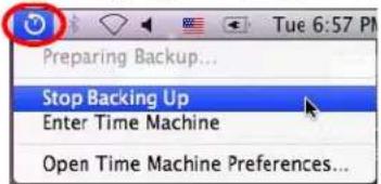Preparing Backup... Stop Backing Up Enter Time Machine Open Time Machine Preferences...