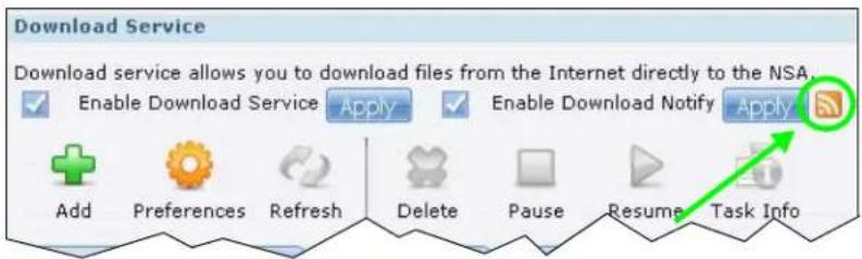 Download Service Download service allows you to download files from the Internet directly to the NSA. Enable Download Service Apply Enable Download Notify Apply Add Preferences Refresh Delete Pause Resume Task Info
