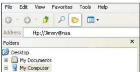 File Edit View Favorites Tools Help Address Ftp://Jimmy@nsa Folders Desktop My Documents My Computer