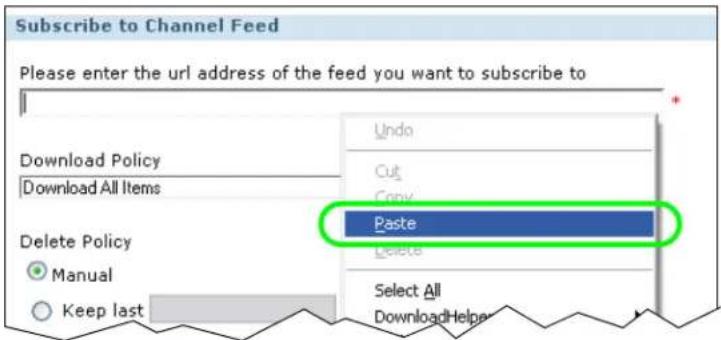 Subscribe to Channel Feed Please enter the url address of the feed you want to subscribe to Undo Cut Copy Paste Delete Select All Download Helper Download Policy Download All Items Delete Policy Manual Keep last