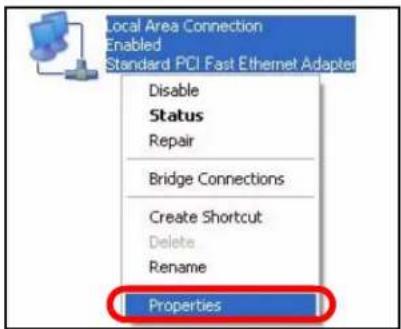 Local Area Connection Enabled Standard PCI Fast Ethernet Adapter Disable Status Repair Bridge Connections Create Shortcut Delete Rename Properties