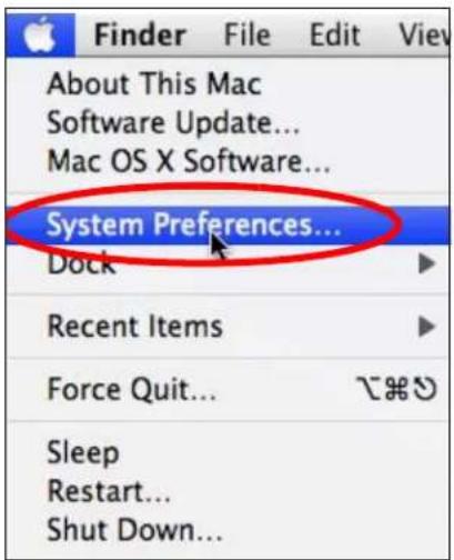 Finder File Edit View About This Mac Software Update... Mac OS X Software... System Preferences... Dock Recent Items Force Quit... Sleep Restart... Shut Down...