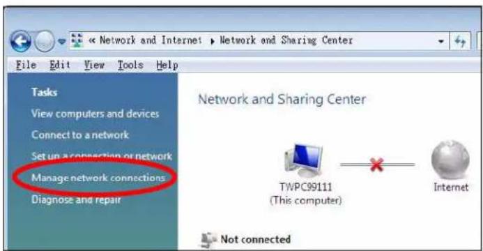 Network and Internet ▶ Network and Sharing Center File Edit View Tools Help Tasks View computers and devices Connect to a network Set up a connection or network Manage network connections Diagnose and repair Network and Sharing Center TWPC99111 (This computer) Internet Not connected