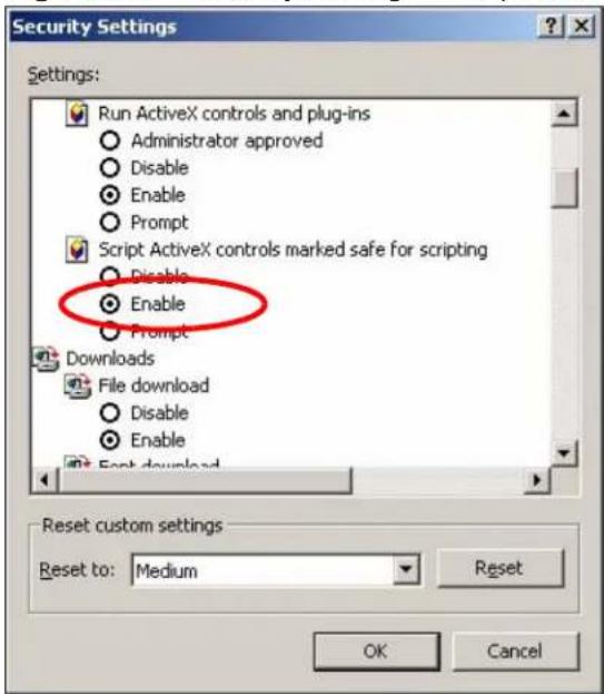 Security Settings Settings: Run ActiveX controls and plug-ins Administrator approved Disable Enable Prompt Script ActiveX controls marked safe for scripting Disable Enable Prompt Downloads File download Disable Enable Back download Reset custom settings Reset to: Medium Reset OK Cancel