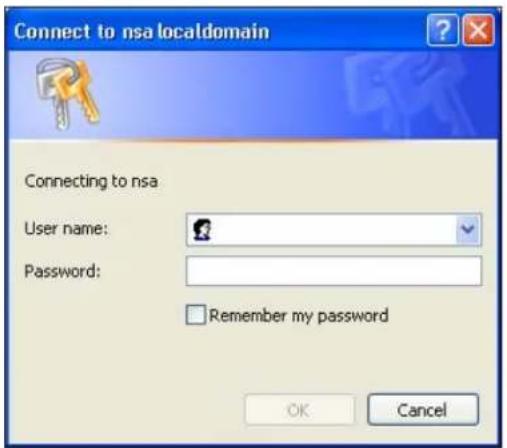 Connect to nsa localdomain Connecting to nsa User name: Password: Remember my password OK Cancel