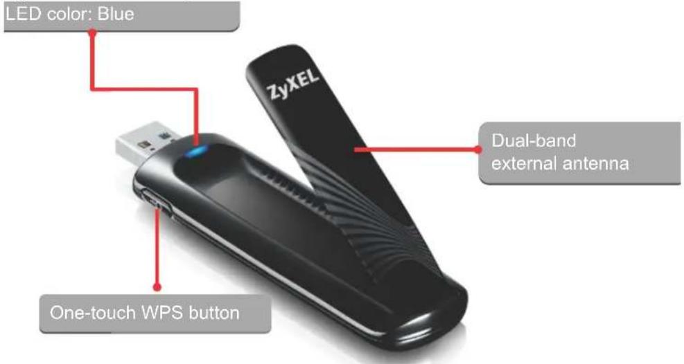 LED color: Blue ZyxEL Dual-band external antenna One-touch WPS button