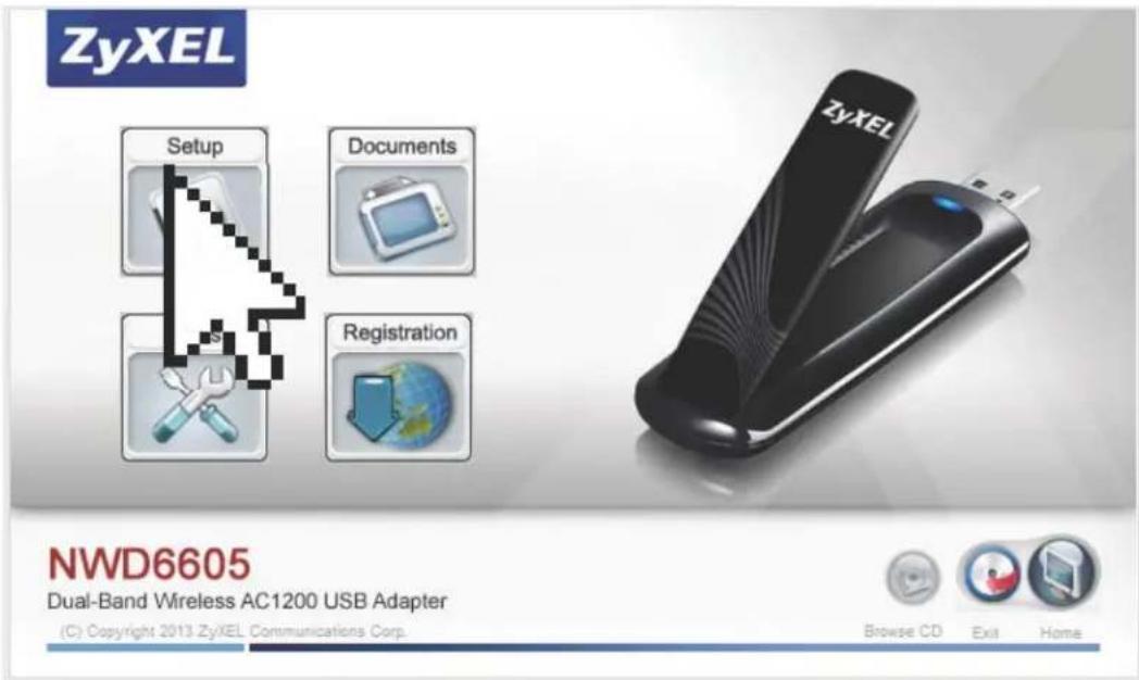 ZyXEL Setup Documents Registration NWD6605 Dual-Band Wireless AC1200 USB Adapter (C) Copyright 2013 ZyXEL Communications Corp. Browse CD Exit Home