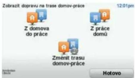 Zobrazit dopravu na trase domov-práce 12:01pm Z domova do práce Z práce domů Změnit trasu domov-práce Hotovo
