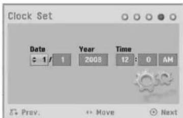 Clock Set Date Year Time 1 1 2008 12:00 AM Prev. Move Next