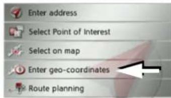 Enter address Select Point of Interest Select on map Enter geo-coordinates Route planning