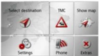 Select destination TMC Show map Settings Phone Extras